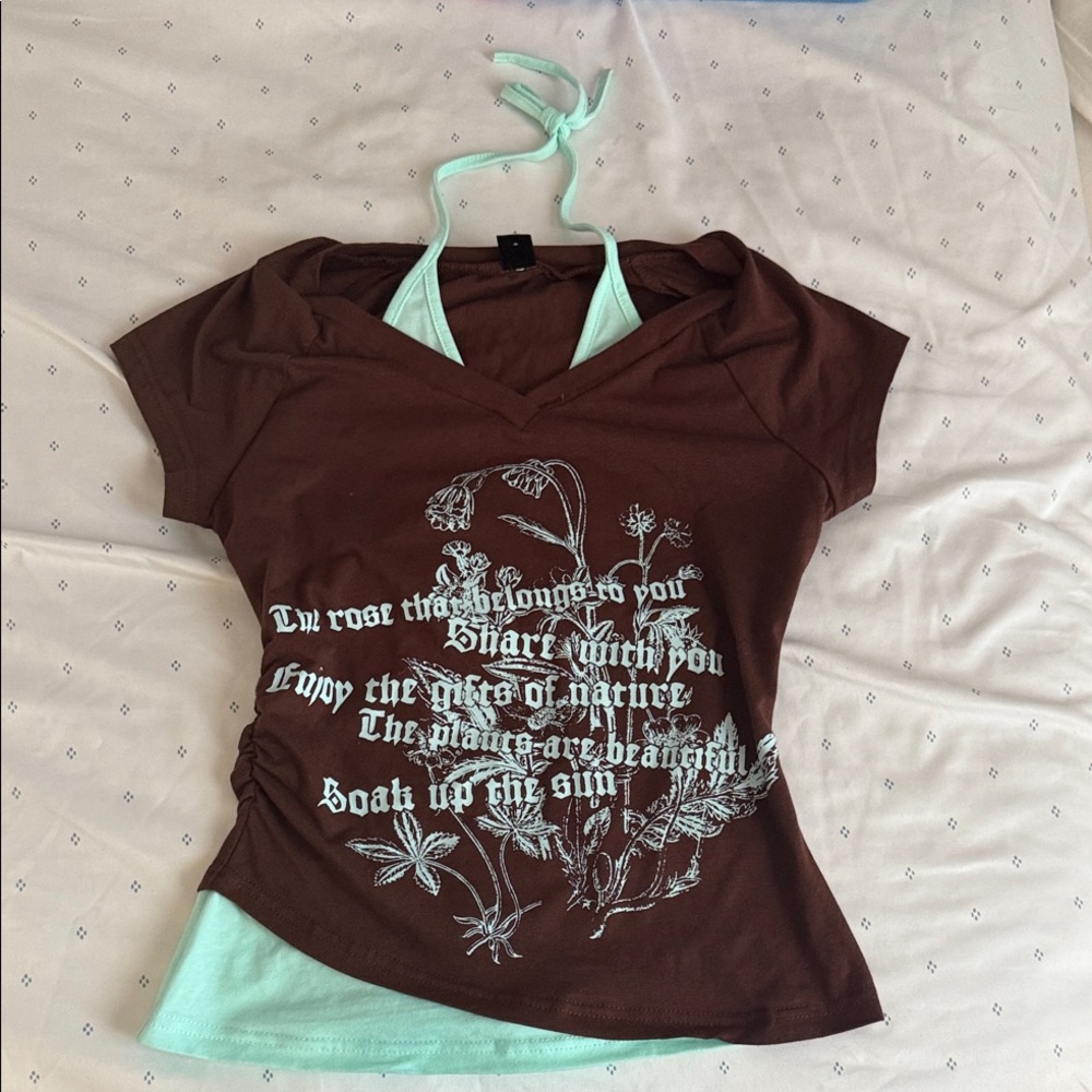 Brown and Mint Graphic Women Top